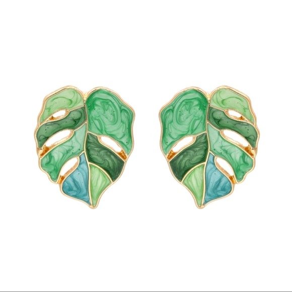 🪴NWT Stunning Banana Leaf Painted Stacked Earring - Picture 4 of 5